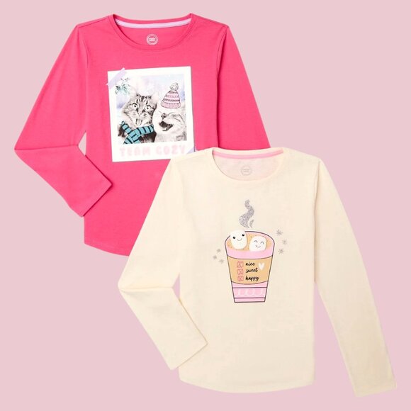 Wonder Nation Other - Wonder Nation Girls Long Sleeve Graphic T-Shirts,Pack of 2, Sizes 7/8 Y & 14/16Y